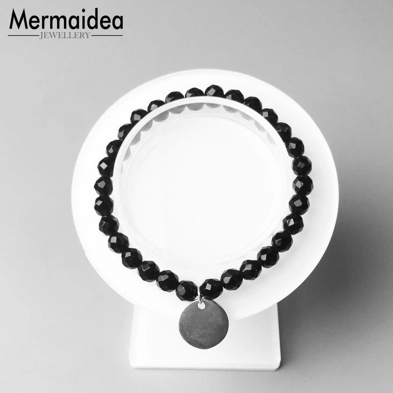 Beaded ID Bracelets with Onyx Beads silver plated Disc 2020 New Fashion Jewelry Trendy Gift for Women Girls | Украшения и
