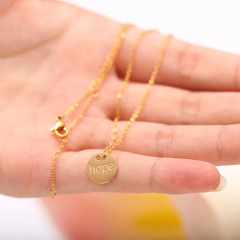 New Engraved letters hope necklace Gold chain Stainless Steel round pendant nameplate Inspirational | Украшения и аксессуары