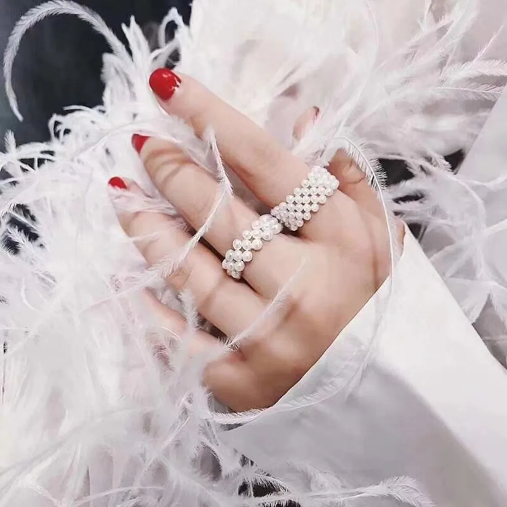 Новинка 2020 INS корейское модное женское Винтажное кольцо с жемчугом Двухслойное