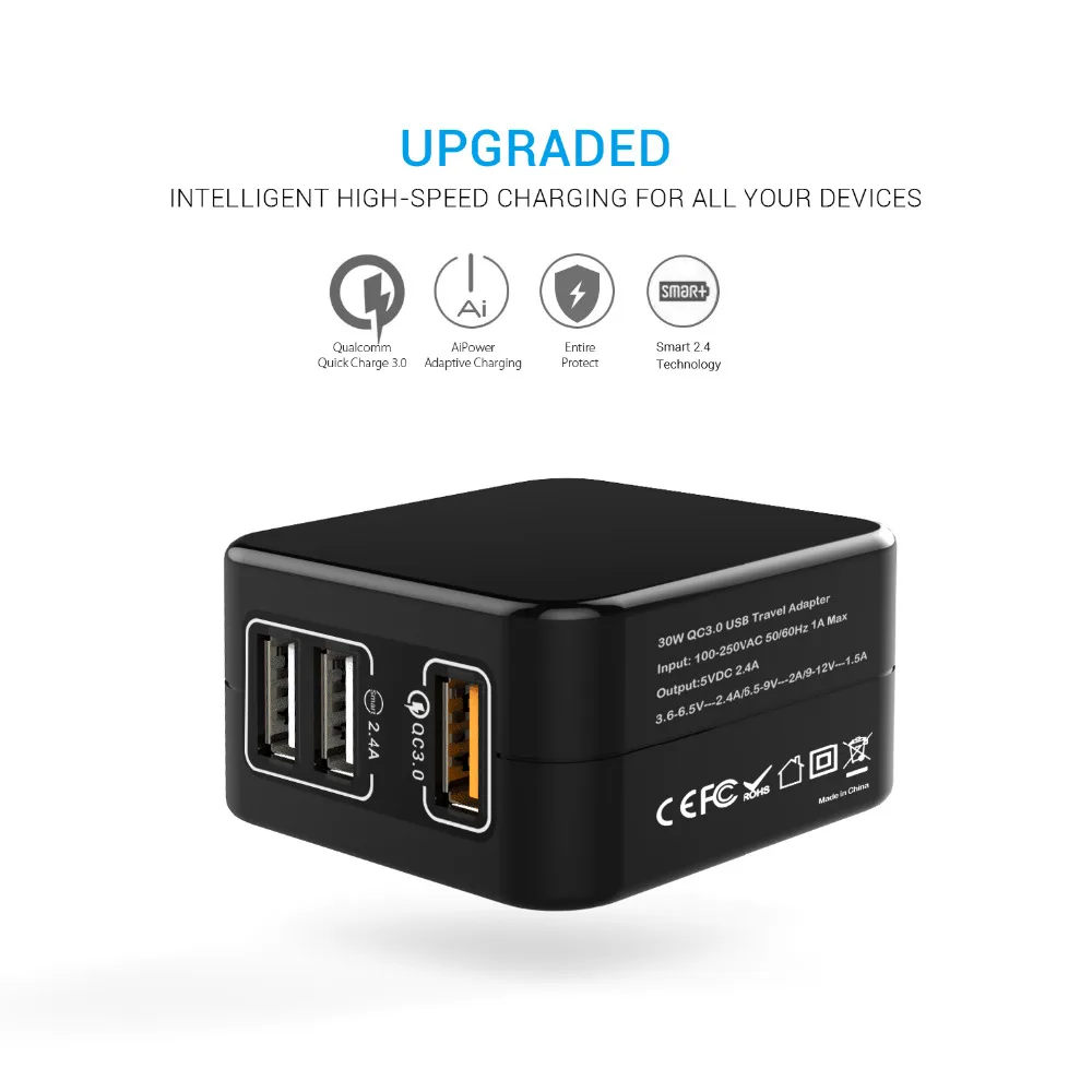 Turata Quick Charge 3.0 fast USB Зарядное устройство 3.6-6.5 В 2.4a мобильного телефона Портативный