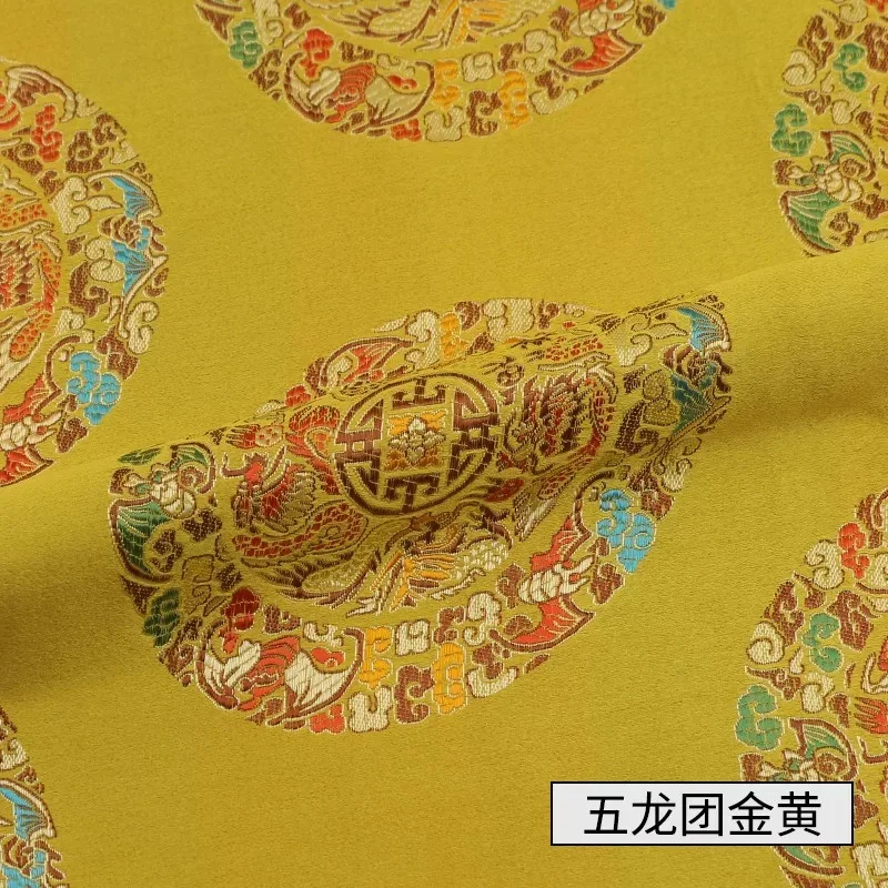 Gold yellow Width 150cm Chinese Red Tang Suit Cheongsam Sheet Cloth Silk Like Damask Jacquard Brocade Metallic Fabric - Цвет: Gold yellow