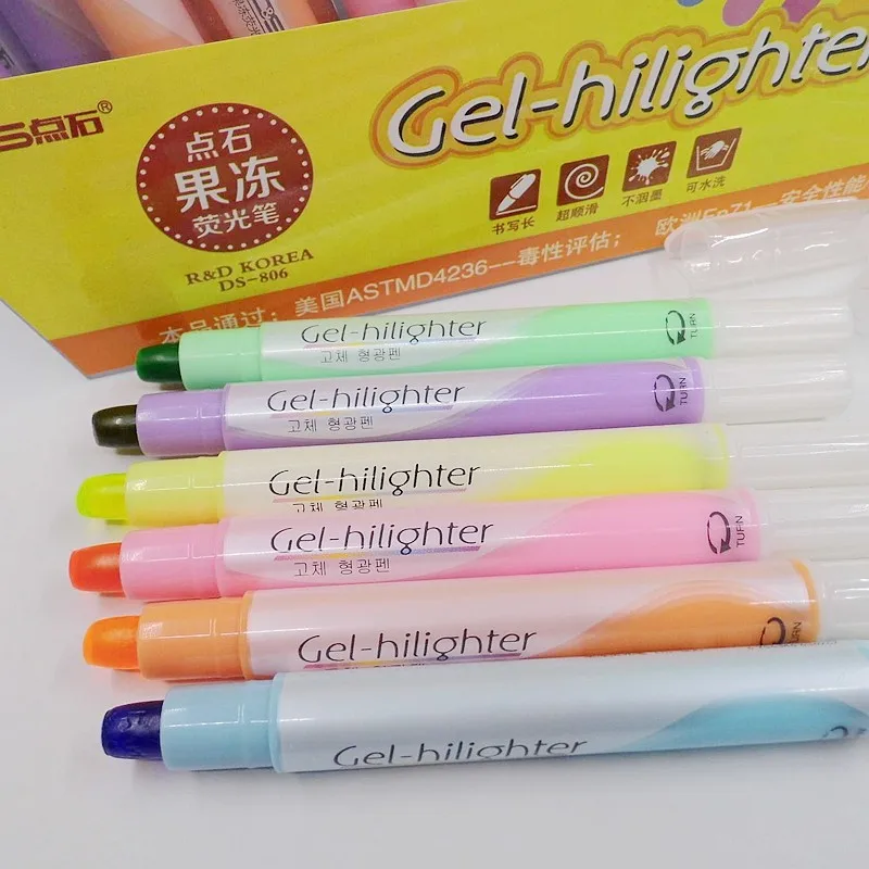 

[D&S] (12 Pieces/Lot) Cute Gel Highlighter Pen Finecolor Paint Marker Crayon High Quality School Office Stationery DS-806