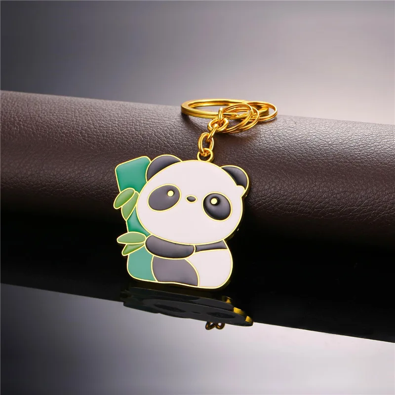 

New Anime Cute Panda Keychain Pendant Trendy Enamel Metal Key Chain Men For Car With 3 Detachable Keyrings Key Holder Gift K2309