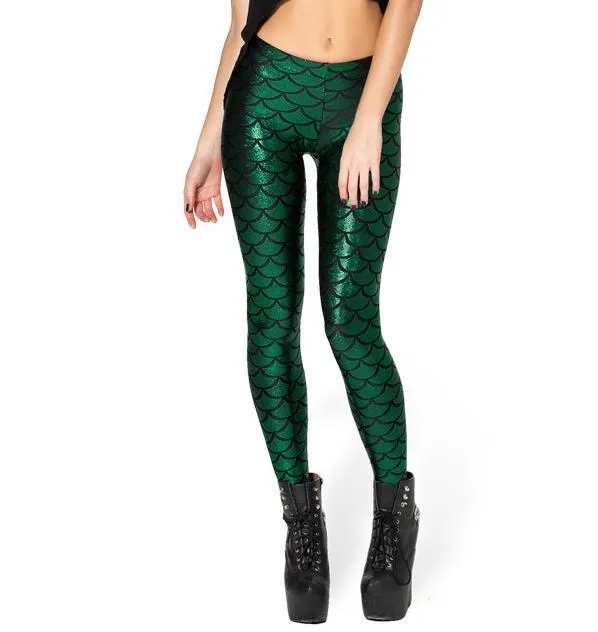 K030 Dark green YGYEEG 21 цвет имитация Русалка сексуальные штаны осенний стиль женские весы леггинсы с цифровой печатью цветные леггинсы - Цвет: K030 Dark green