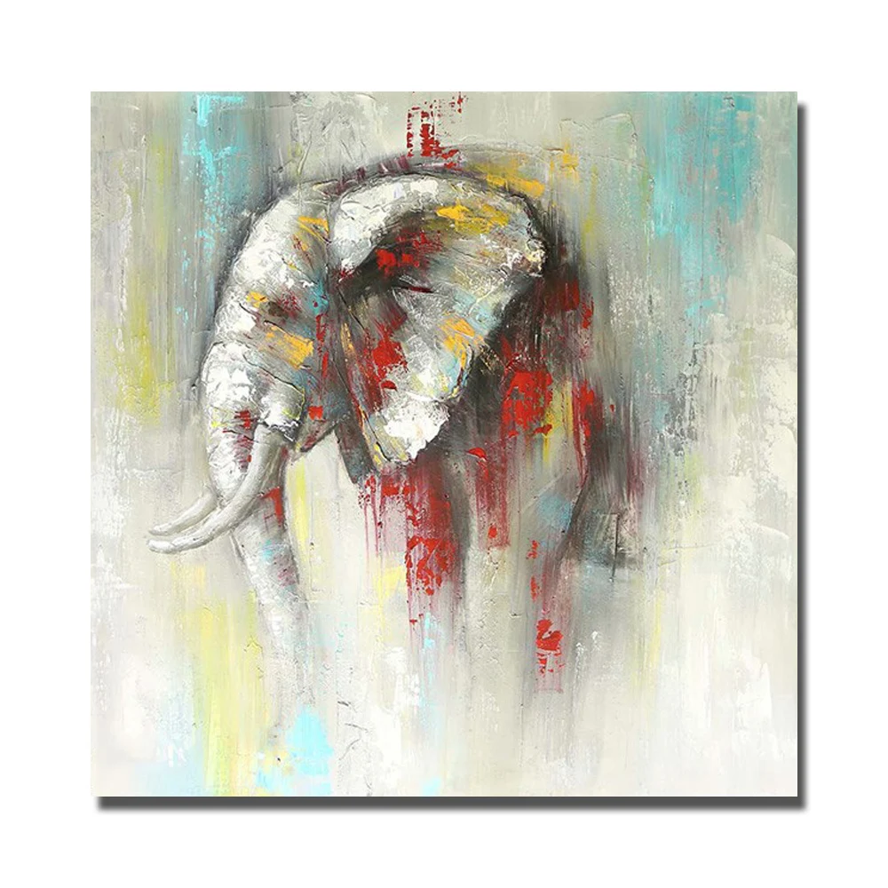Indian elephant hand paint wild animal oil painting knife on canvas realistic wall picture home decor artpainting | Дом и сад