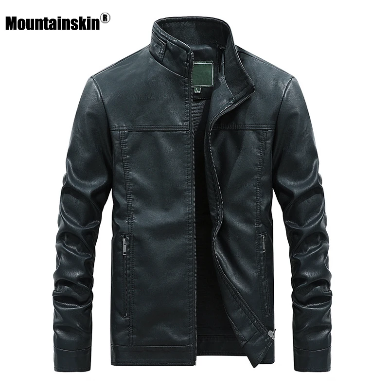 Фото Мужская кожаная куртка Mountainskin черная из искусственной кожи верхняя одежда в