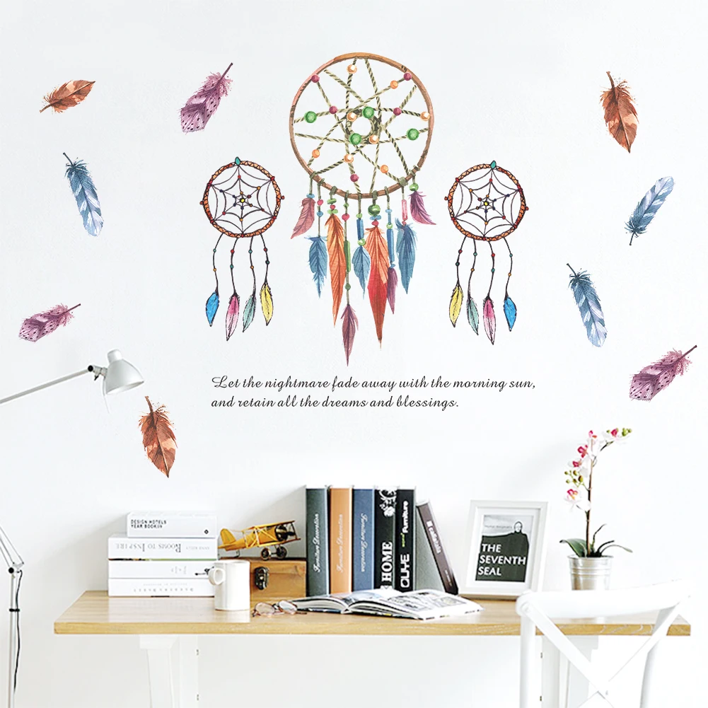 Романтическая индийская колокольчика с перьями искусство на стену наклейка