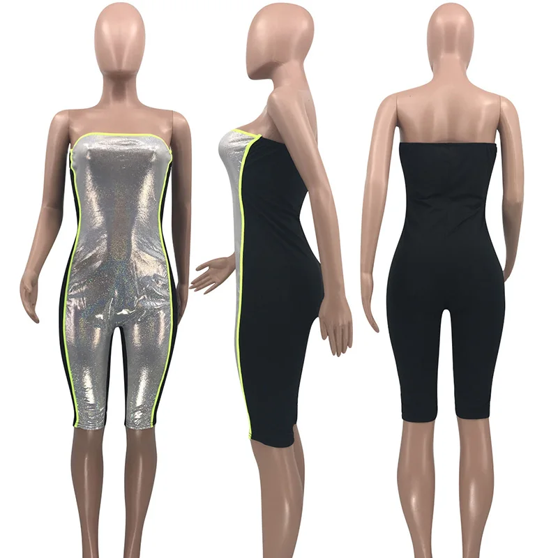 Echoine 2019 Sexy Patchwork Jumpsuit Off Shoulder Sleeveless Bodycon Playsuits Short Romper For Women Outfits | Женская одежда