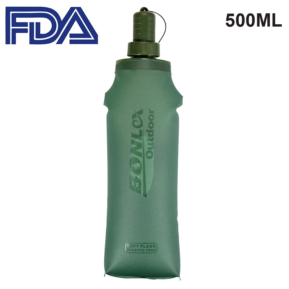 Dark green 500ml ТПУ Складная мягкая фляжка Спортивная бутылка для воды Беговая походная сумка для воды складная бутылка для воды сумка для воды - Цвет: Dark green 500ml