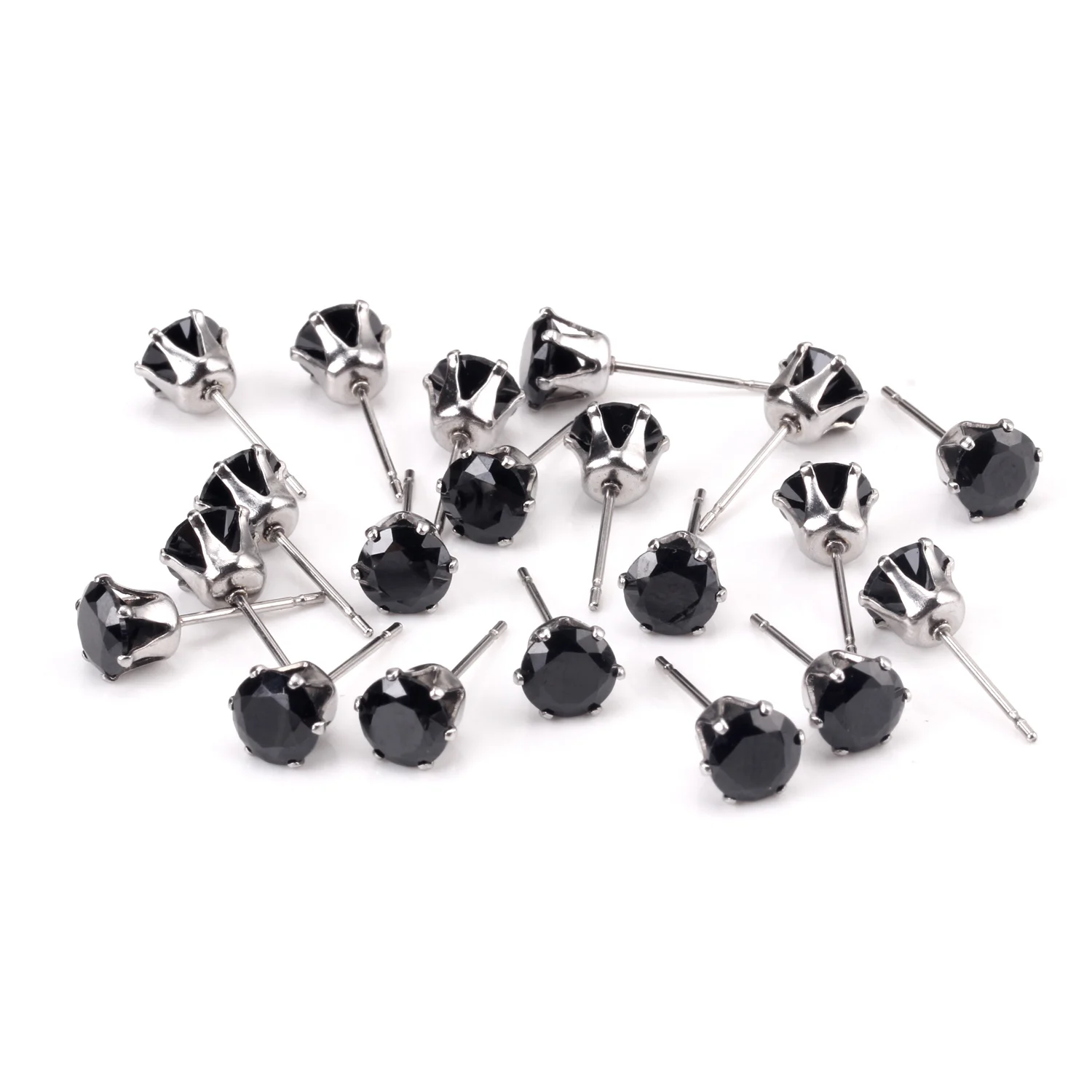 Люксукискидс 3ММ-10ММ 10 пар/лот Бриллиантовые круглые чёрные серьги с кубическим цирконием из нержавеющей стали для малого бизнеса.