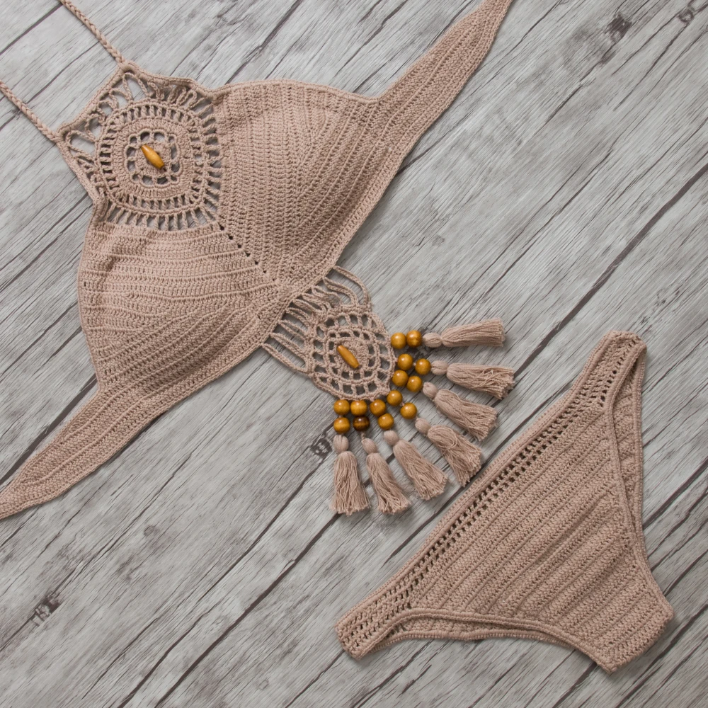 Очаровательный вязаный купальник бикини Женский комплект 2016 купальный костюм