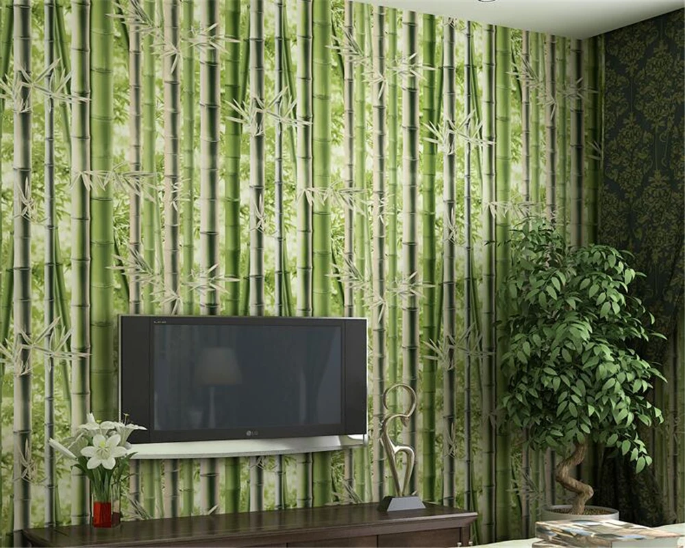 

beibehang papel de parede 3d wallpaper Simple style non-woven TV background wall green bamboo three-dimensional wallpaper tapety