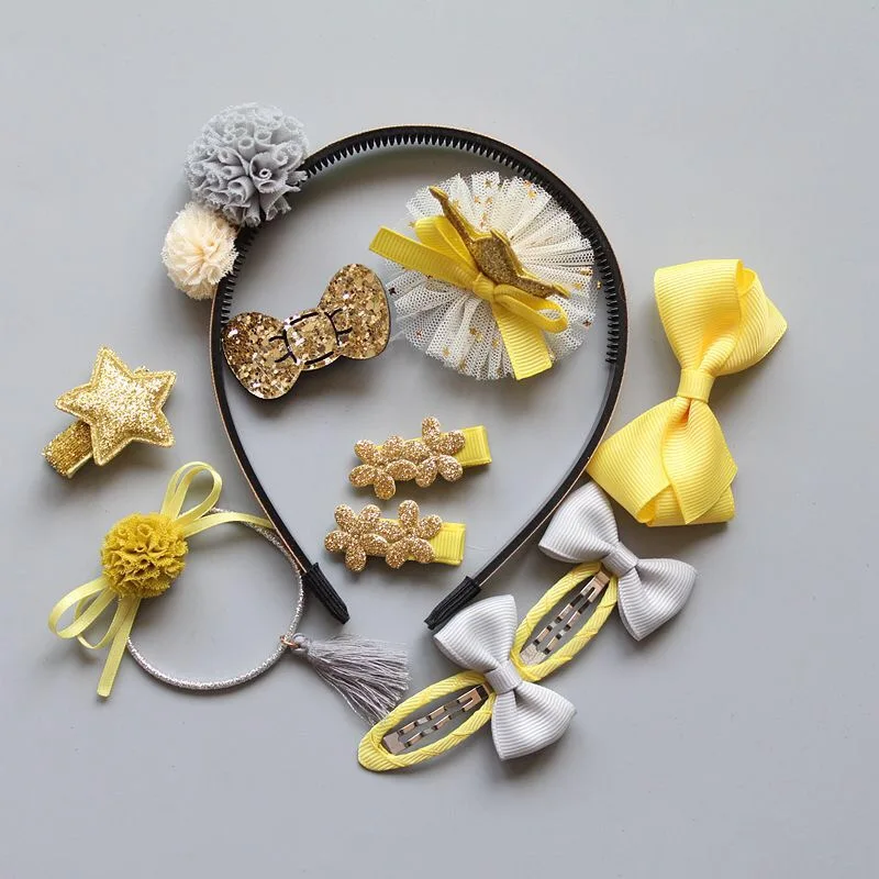 10pcs kids girls hair accessories bows hairbands ear head hoop crown Pom clips for flower ties bands | Детская одежда и обувь