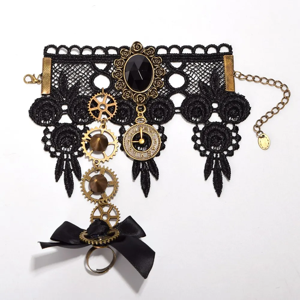 1 pc bracelet ring Женские стимпанк Коричневые кружевные наручные манжеты марочный нарукавье Аксессуары для косплея - Цвет: 1 pc bracelet ring