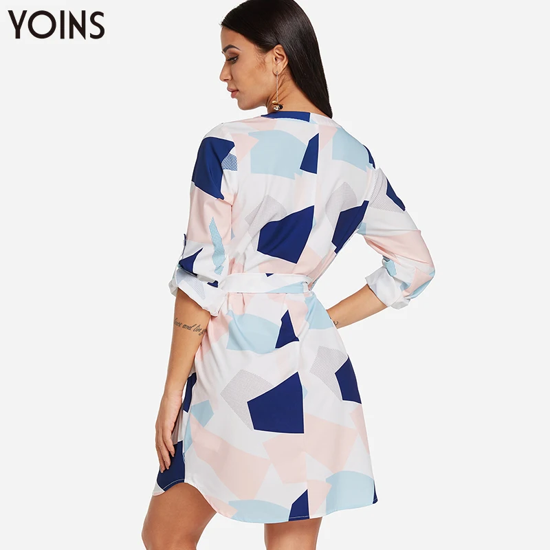 YOINS/2019 осенне зимнее женское платье рубашка винтажное белое с галстуком бабочкой