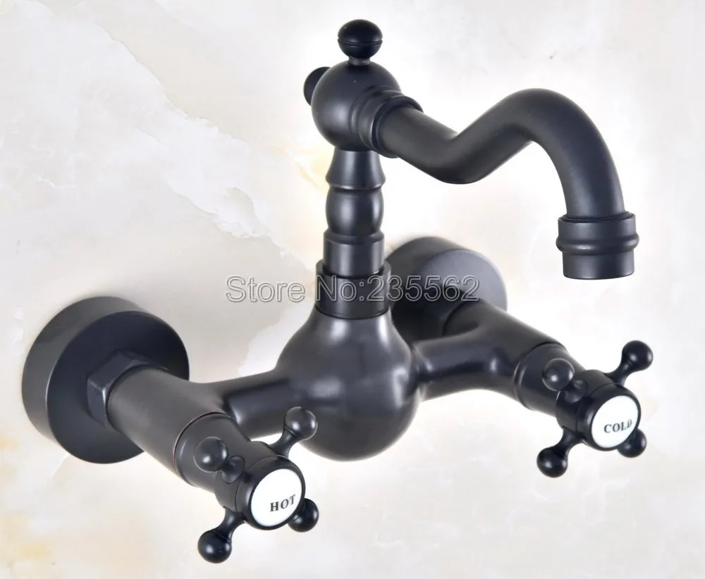 

Basin Faucets Oil Rubbed Bronze Wall Mounted Kitchen Bathroom Sink Faucet Dual Handle Swivel Spout Hot Cold Water Tap Lnf463