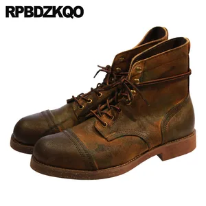 Мужская Осенняя обувь, коричневые ботинки из натуральной кожи, модельные винтажные ботильоны в европейском стиле, дизайнерские замшевые ботинки на шнуровке
