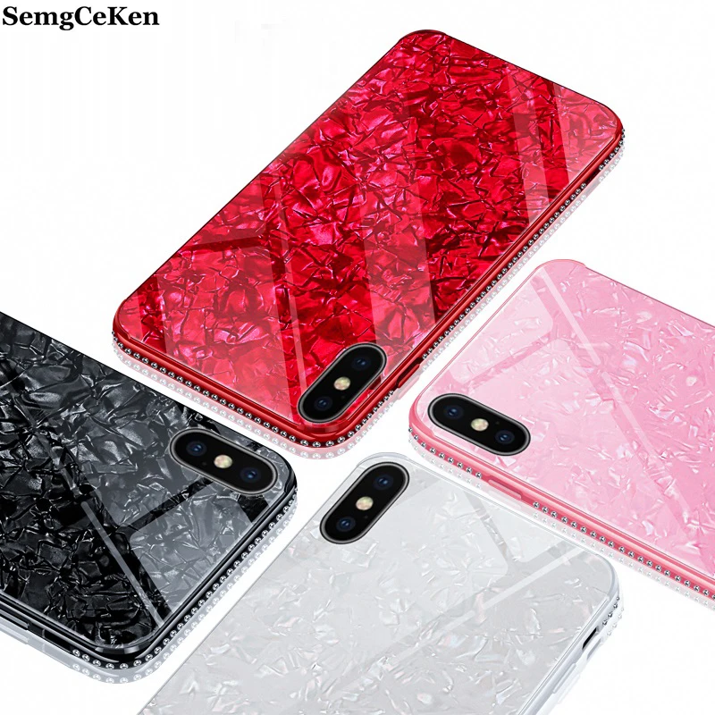 YueTuo Алмазный Блестящий стеклянный чехол для iphone 6 6s 7 plus 8 8plus X s R xr xs max роскошная