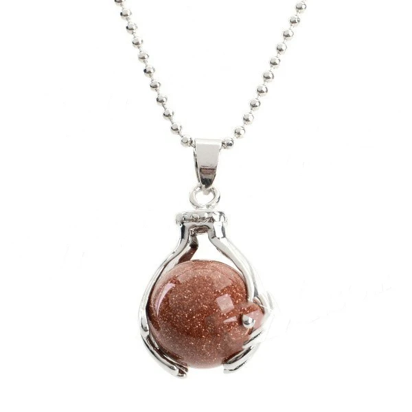 Cuddle Fenlu Stylish A Pearl in The for Palm Style Pendant Necklace - Reddish Brown + Silver |