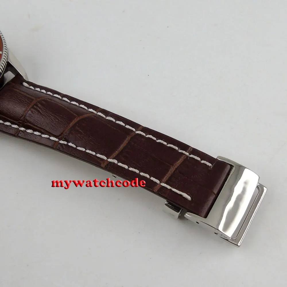 46mm Bliger Brown Dial Luminous Marks Leather Strap Date Window Automatic Mens Wrist Watch P97 | Наручные часы