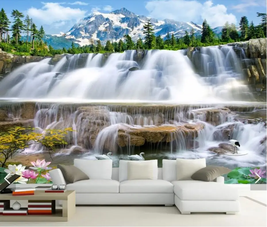 Фотообои с водопадом декоративная настенная 3D Бумага для стен Nature View Canvas HD фото