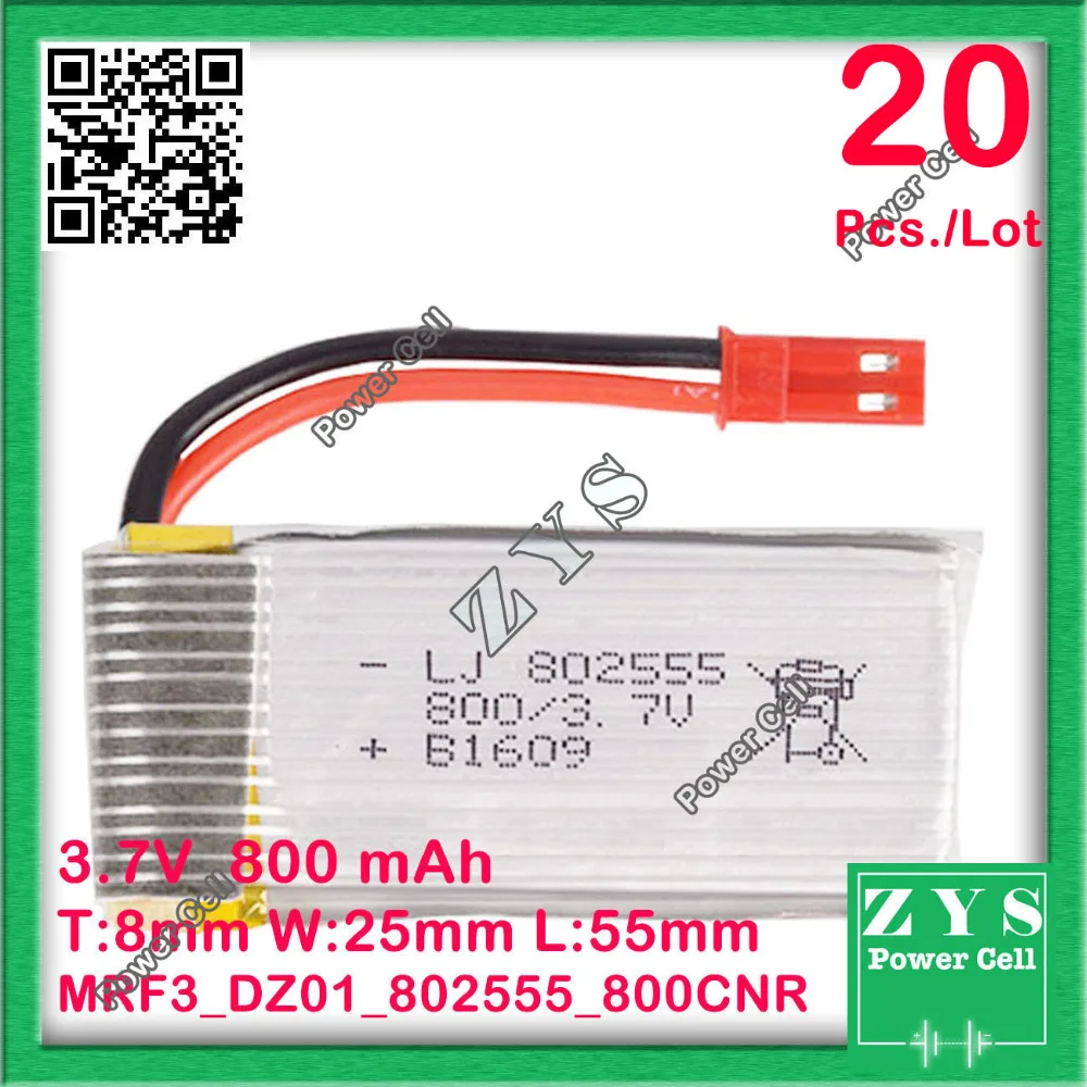 

20pcs./Lot Safety Packing, 2 pin 3.7V lithium Polymer battery 802555 800mah for UAV UAS Drone Zone mini drone fpv Size:8x25x55mm