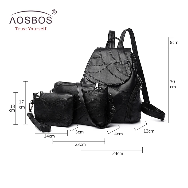 Aosbos 3 шт./компл. натуральная кожа рюкзаки Для женщин Модный пэчворк путешествия композитные сумки женские Повседневное черный мешок школы рюкзак
