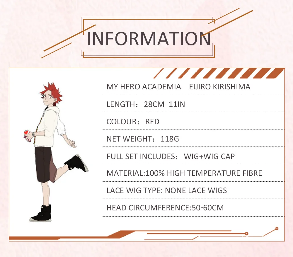 AniHut Eijirou Kirishima парик Boku No Hero Academy Аниме косплей парик Синтетический мой герой Academy/Academy Косплей волосы аниме парики