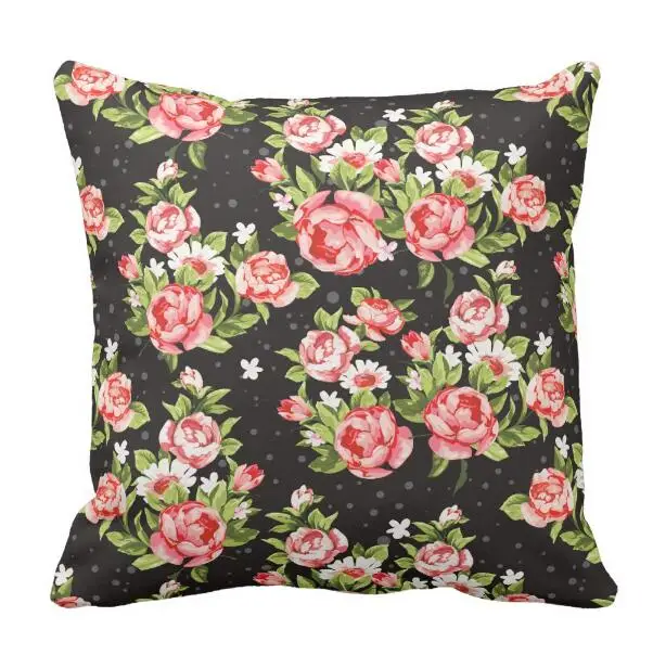 Викторианская винтажная черная розовая роза Наволочка на подушку Элегантный
