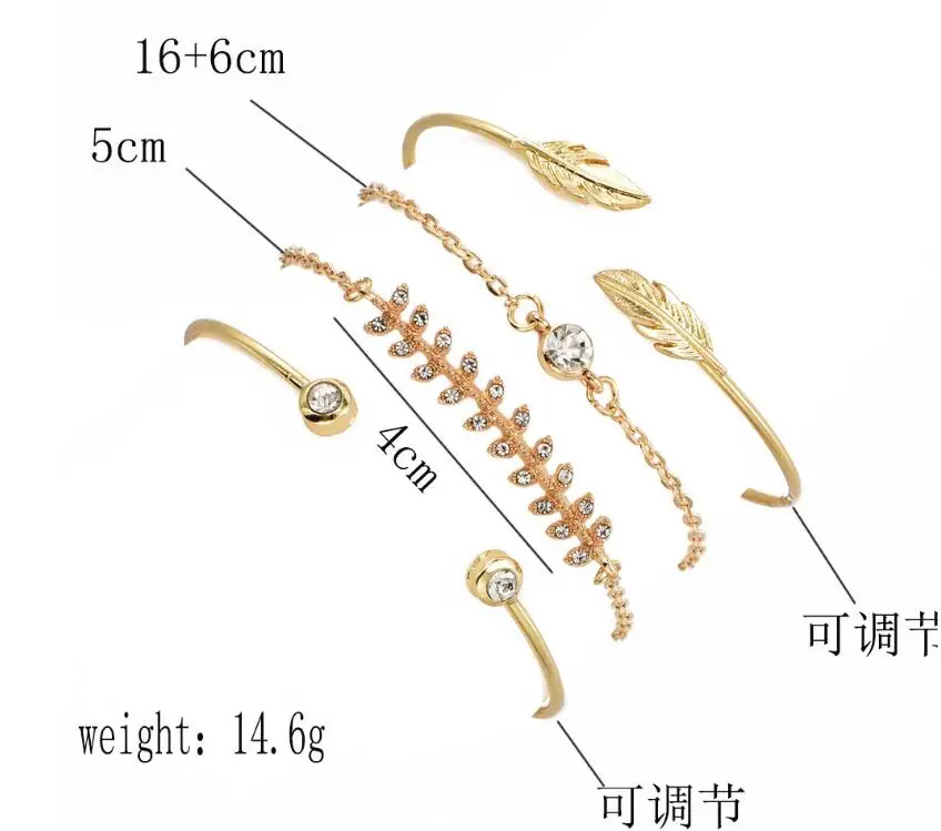 4 Pcs Set Cute Leaves Trend Personality Romantic Adjustable Bracelet Opening Bangle Bijoux Jewelry Gift B3056 | Украшения и