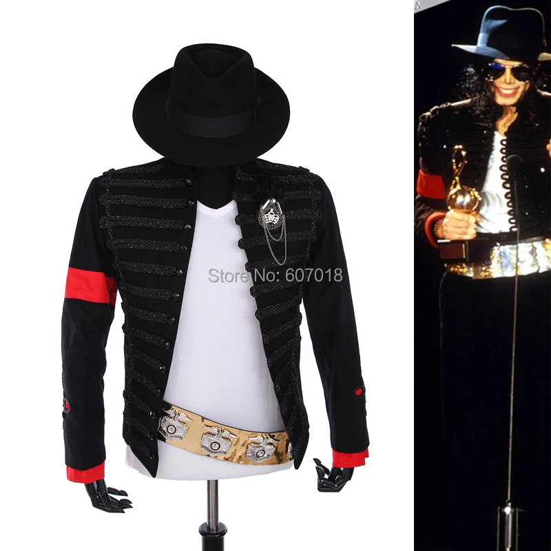 Kopen Rare PUNK Formele Kleding Klassieke England-stijl MJ MICHAEL JACKSON Kostuum Militaire Jas Riem Hoed Voor Fans Imitator Best Gift