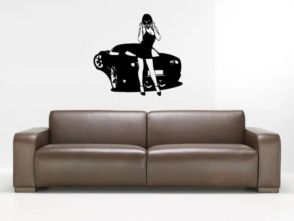 

Спортивный автомобиль виниловые наклейки на стену и горячая девушка Наклейка на стену съемные настенные татуировки Высокое качество обои художественный дизайн роспись SA514