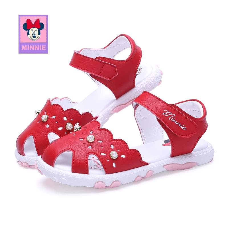 Disney Children's Sandals Shoes girls spring summer Non-slip Soft flat Red Pink Comfortable Casual shoes for kid Size 22-30 | Детская