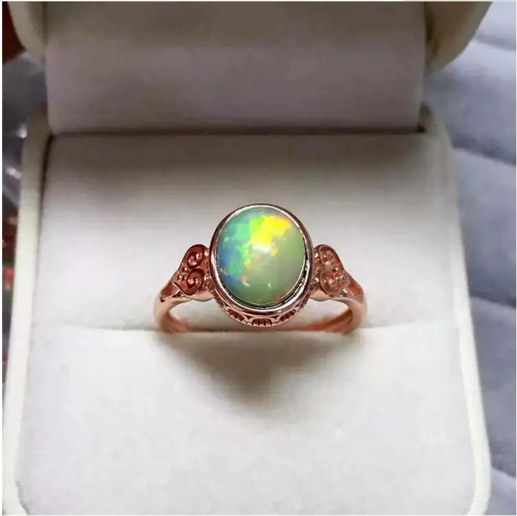 

Free Shipping REAL S925 sterling silver inlaid Natural OPal ring 6*8mm