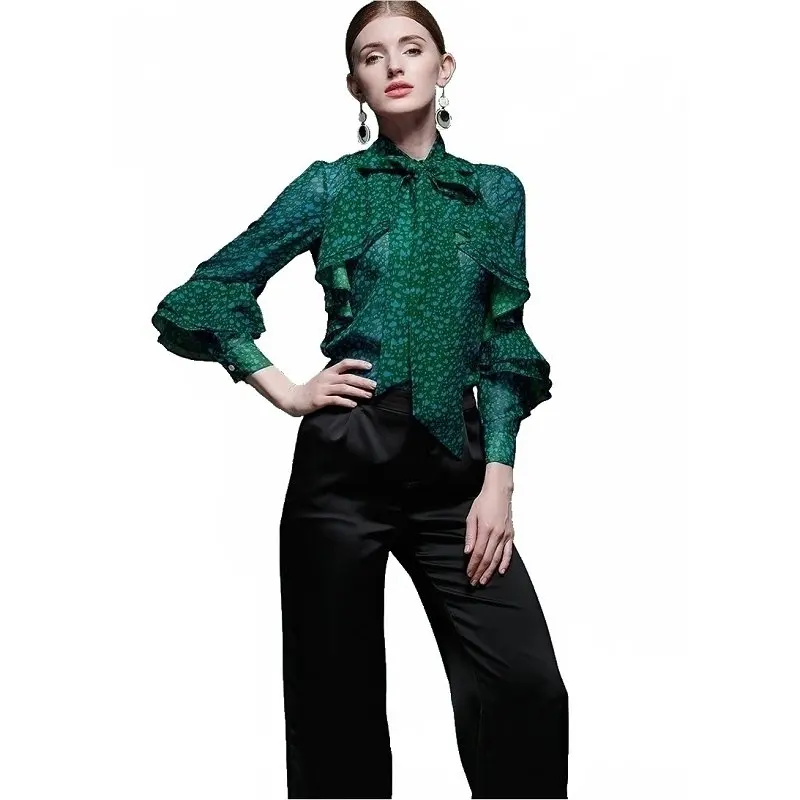 

New Spring Autumn Tops Office Ladies Blouse Fashion Long Flare Sleeve Bow Slim Shirt Female Cute Bodycon Work Blouses Blusas