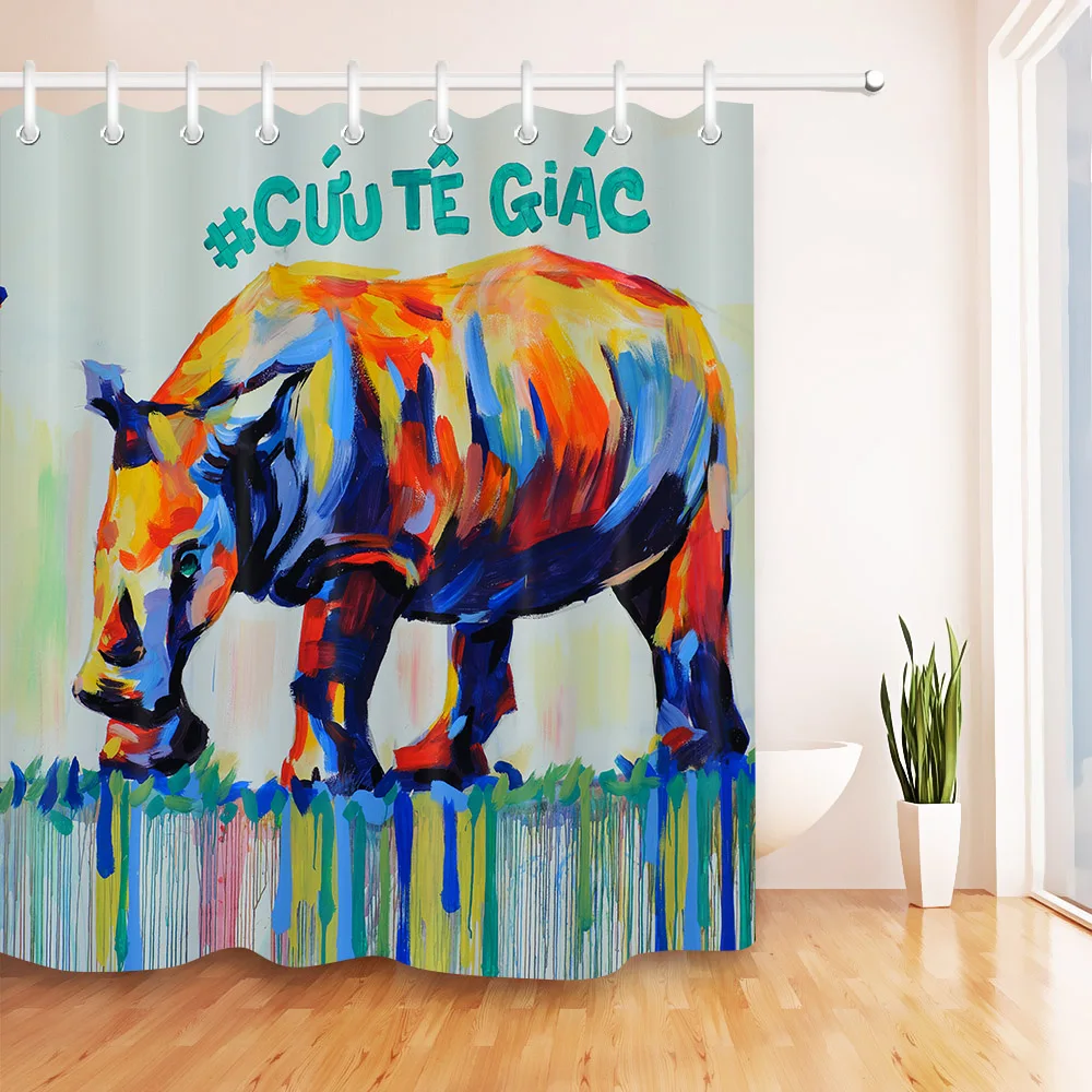 

Rhino граффити искусство Rhinoceros живопись открытый тканевая душевая занавеска для ванной комнаты водонепроницаемый полиэстер наборы занавесо...