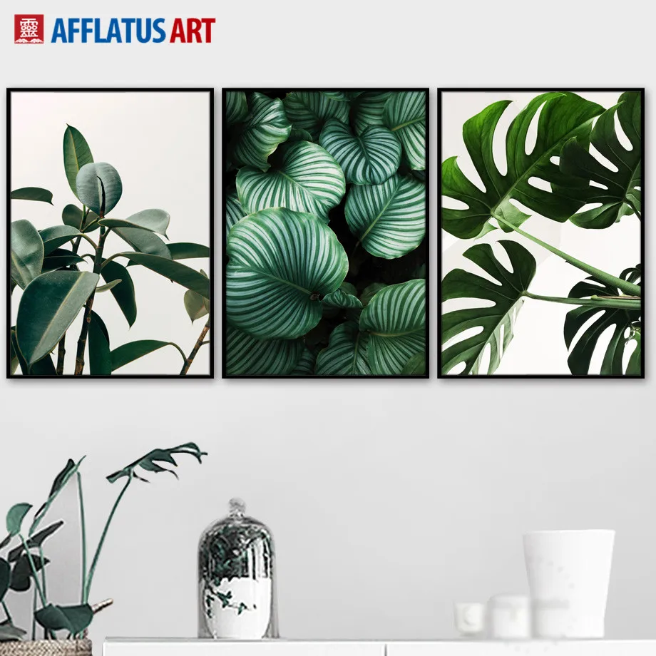 

Fresh Leaves Monstera Green Plant Wall Art Canvas Painting Nordic Posters And Prints Wall Pictures For Living Room Decor