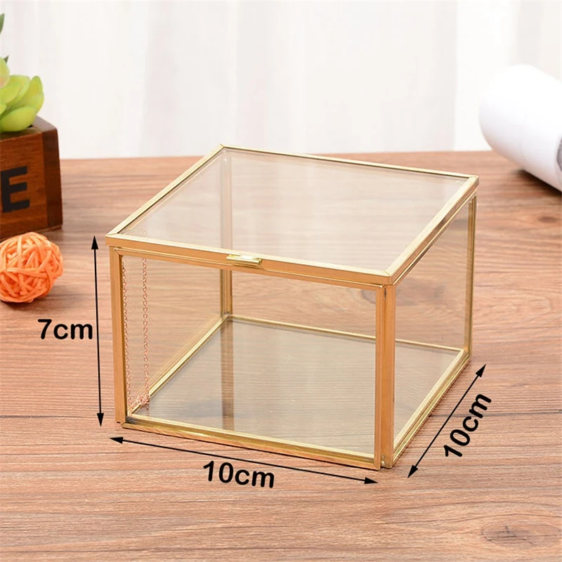Square Opening Glass Geometry Garden Jewelry Boxs Mirror Storage Box Eternal Flower Decoration Crafts | Дом и сад