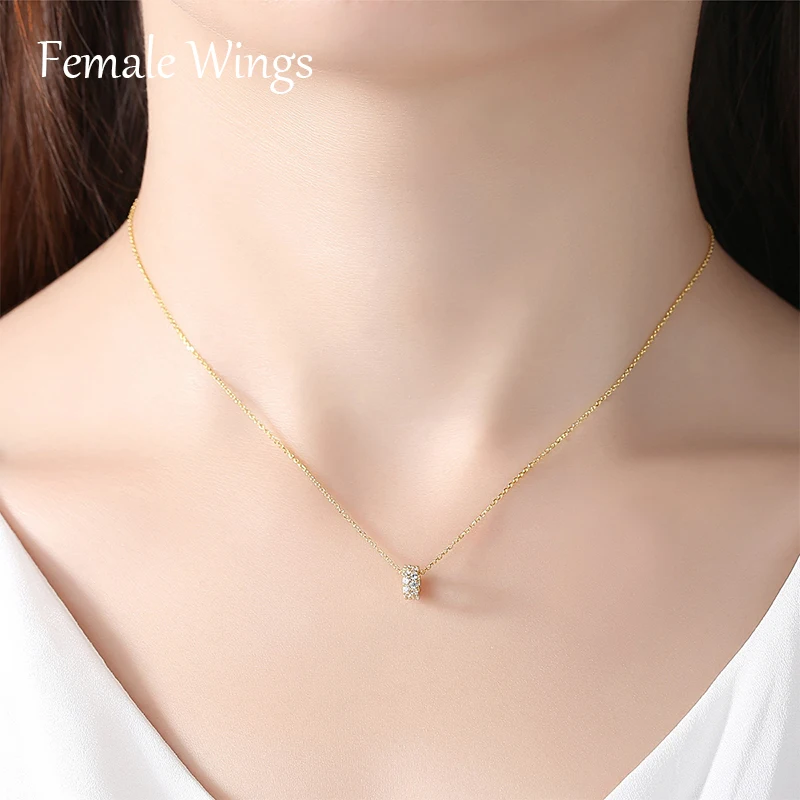 Female Wings 925 Sterling Silver Double Row Full Zirconium Pendant Necklace Plated 18K Real Gold Clavicle Chain FN037 | Украшения и