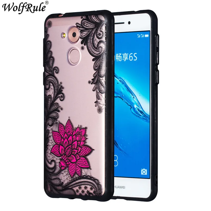 Huawei GR3 2017 Case Honor 6C Cover Black Lace Red Flower Soft TPU For Enjoy 6s / 6c Hard PC Fundas |