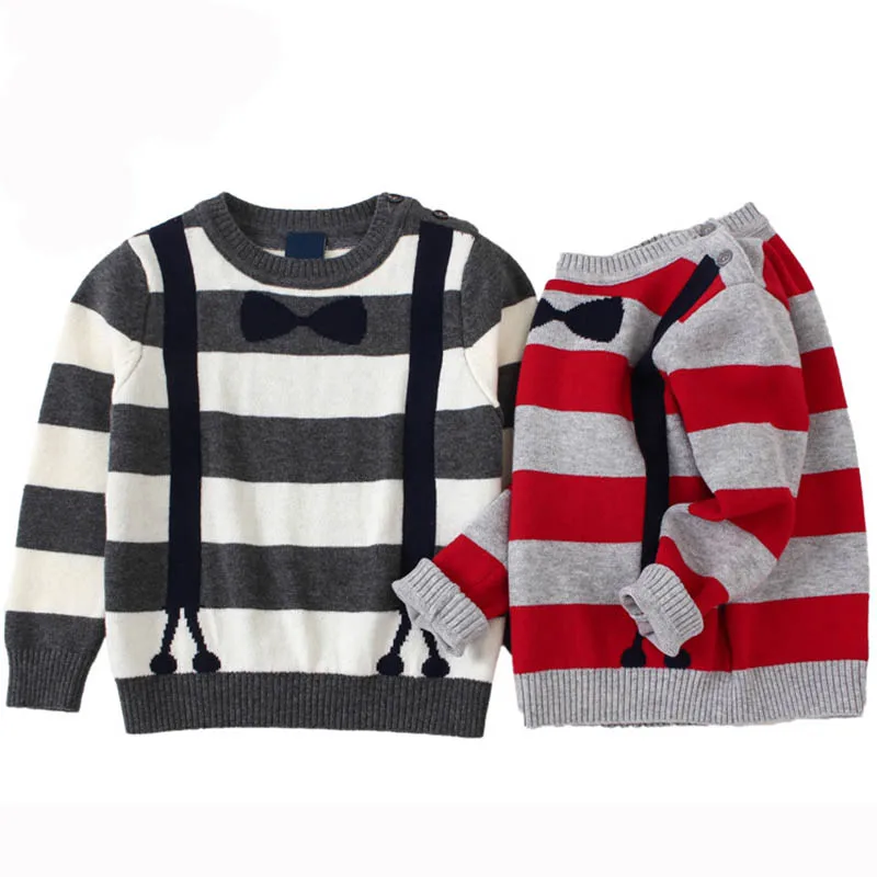 New Autumn Toddlers Boys Sweaters Children Pullover Knitted Baby Kids Bow Pattern Striped Clothes Coats Free Shipping |