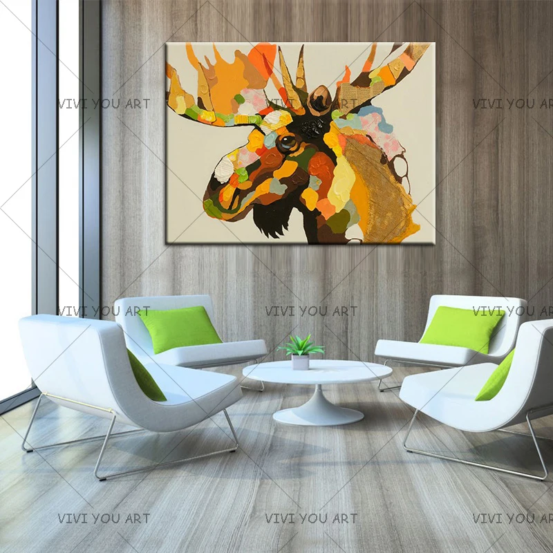 

High Quality Wall Decor Rich Colors Textured Acrylic Painting Handmade Abstract Animal Deer Acrylic Painting for Living Room
