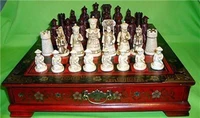 exquisite chinese qing dynasty character 32 pieces chess set leather wood box flower bird table
