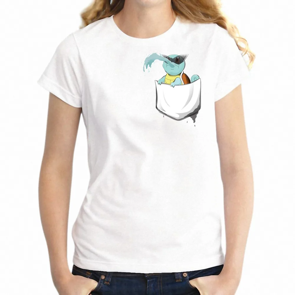 Женская футболка Pokemon Starters Pikachu Charmander Squirtle and Bulbasaur Pocket Tee Gamer Girl's Tee|Футболки| |