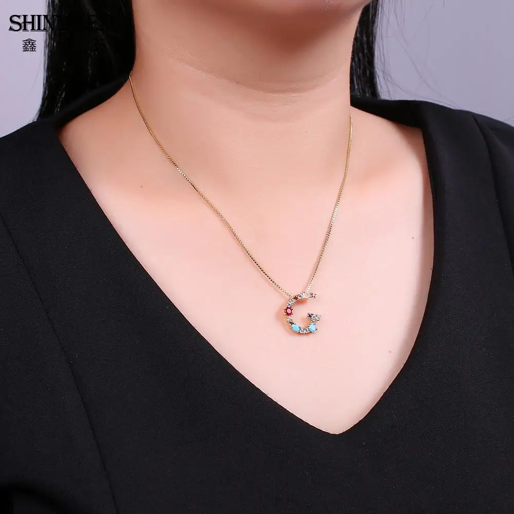 ShinyGem Радужное ожерелье с 26 буквами богемное фианитами и кристаллами