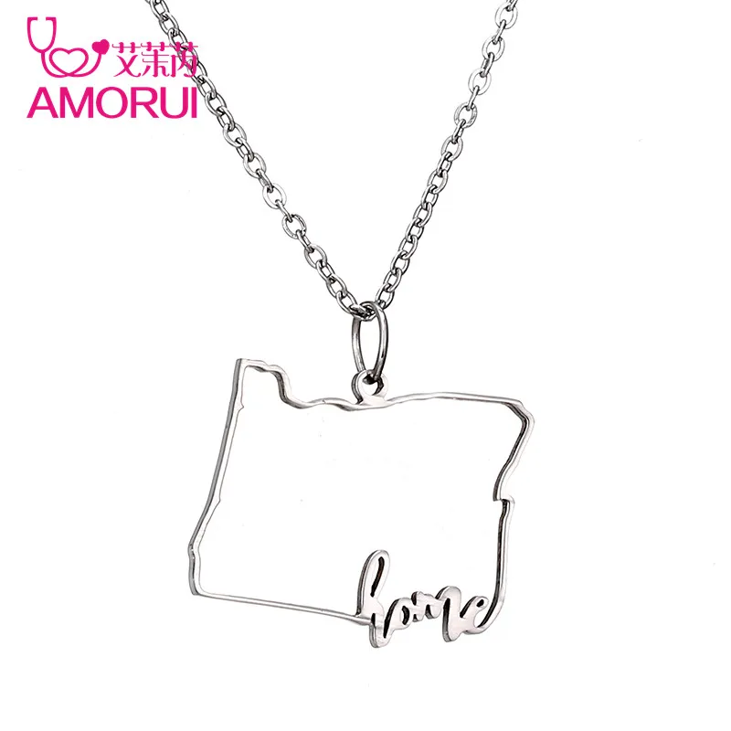 AMORUI Новый Нержавеющая сталь цвета: золотистый Цвет штата Орегон дома кулон