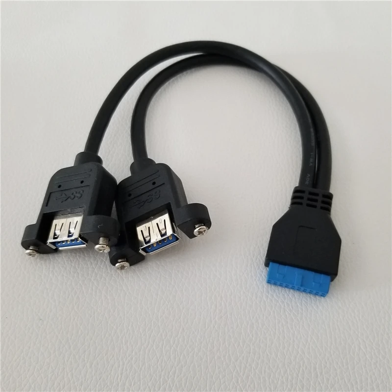 

Double USB Type A Female to 19Pin Female Adapter Data Cable Lock Panel Mount with Screws Extension Line 26cm