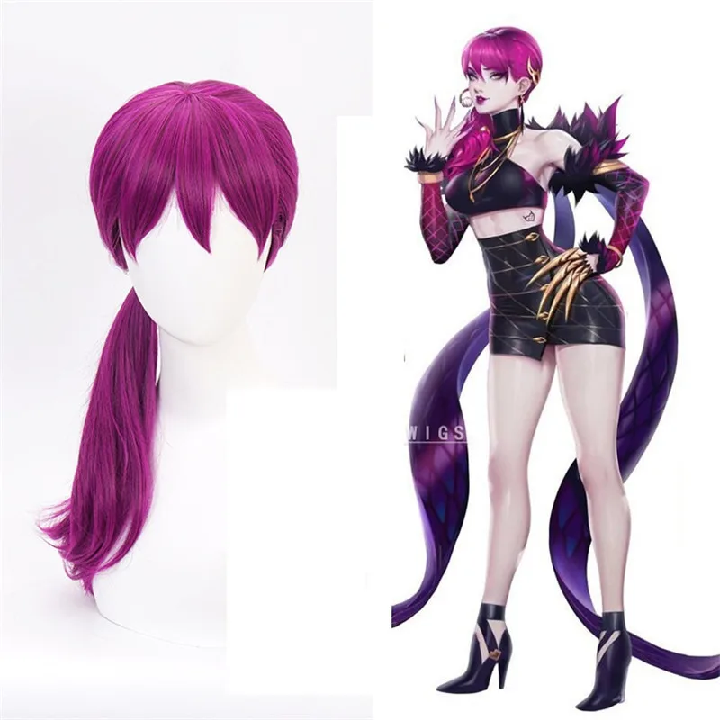

Парик для косплея Evelynn KDA K/DA, термостойкие синтетические волосы, фиолетовый, для косплея конского хвоста, игровой персонаж