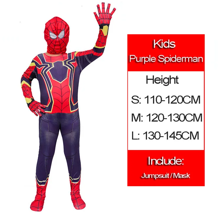 Purple spiderman Человек-паук Супермен Дети Мышцы аниме косплэй костюм костюмы Капитан Америка человек Муравей Тор мальчик девочка чудо женщина Халк Бэтмен Hornet - Цвет: Purple spiderman