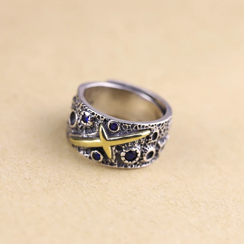 925 sterling silver cross blue zircon ring fashion personality gold rings for women men jewelry | Украшения и аксессуары